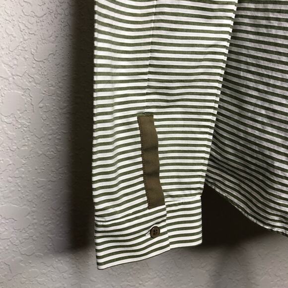 Lafayette 148 olive green white striped button down top size 10 - Picture 11 of 13